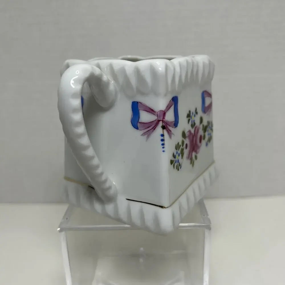 Vtg Fred Roberts Square Open Sugar Bowl Handpainted Roses + Bowes Ceramic